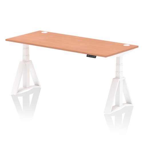 Air 1800 x 800mm Height Adjustable Office Desk Beech Top Cable Ports White Leg with Piste Foot