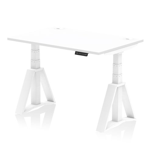 Air 1200 x 800mm Height Adjustable Office Desk White Top Cable Ports White Leg with Piste Foot