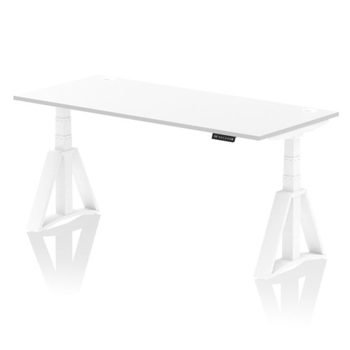 Air 1800 x 800mm Height Adjustable Office Desk White Top Cable Ports White Leg with Piste Foot