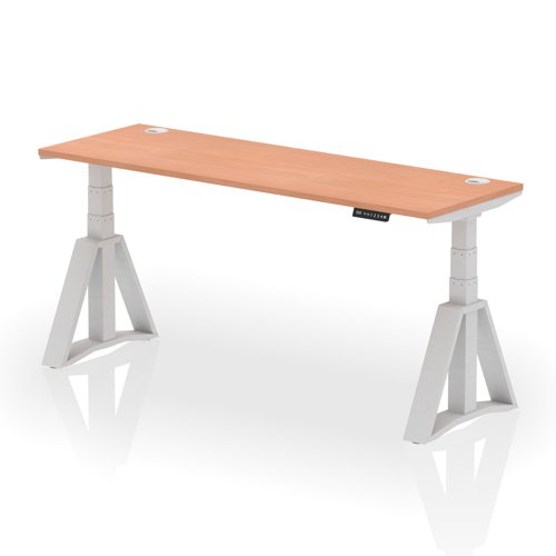 Air 1800 x 600mm Height Adjustable Office Desk Beech Top Cable Ports Silver Leg with Piste Foot