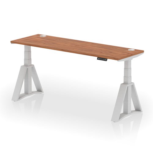Air 1800 x 600mm Height Adjustable Office Desk Walnut Top Cable Ports Silver Leg with Piste Foot