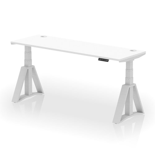 Air 1800 x 600mm Height Adjustable Office Desk White Top Cable Ports Silver Leg with Piste Foot