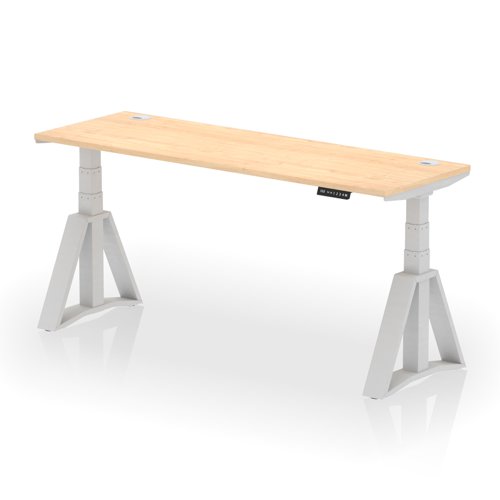 Air 1800 x 600mm Height Adjustable Office Desk Maple Top Cable Ports Silver Leg with Piste Foot