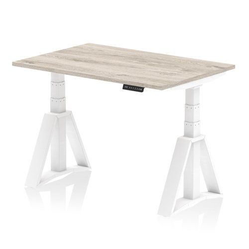 Air 1200 x 800mm Height Adjustable Office Desk Grey Oak Top White Leg with Piste Foot