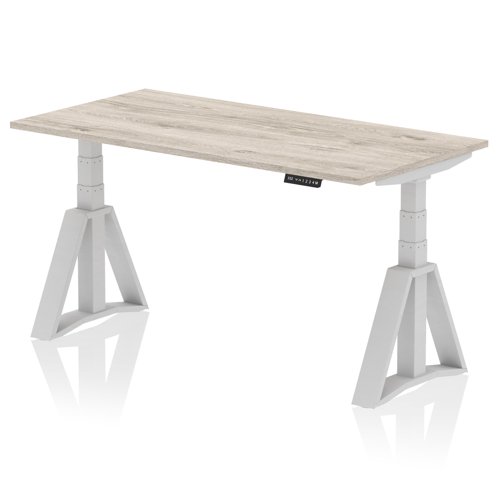 Air 1600 x 800mm Height Adjustable Office Desk Grey Oak Top Silver Leg with Piste Foot