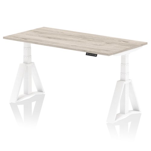Air 1600 x 800mm Height Adjustable Office Desk Grey Oak Top White Leg with Piste Foot