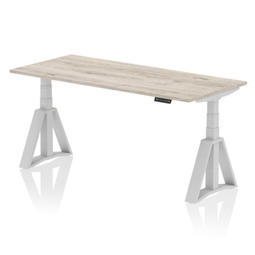 Air 1800 x 800mm Height Adjustable Office Desk Grey Oak Top Silver Leg with Piste Foot