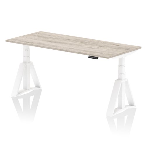 Air 1800 x 800mm Height Adjustable Office Desk Grey Oak Top White Leg with Piste Foot