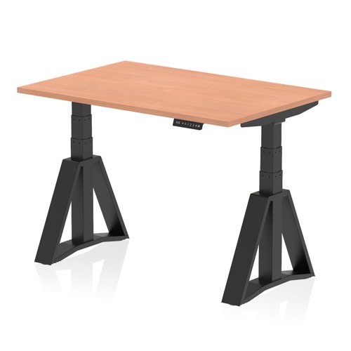 Air 1200 x 800mm Height Adjustable Office Desk Beech Top Black Leg with Piste Foot