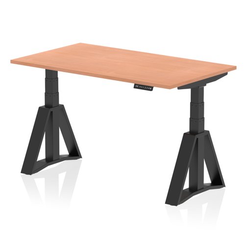 Air 1400 x 800mm Height Adjustable Office Desk Beech Top Black Leg with Piste Foot