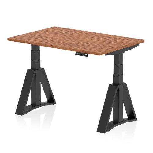 Air 1200 x 800mm Height Adjustable Office Desk Walnut Top Black Leg with Piste Foot