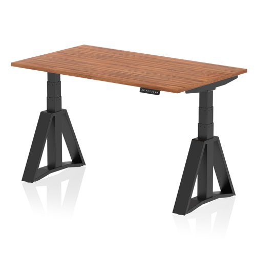 Air 1400 x 800mm Height Adjustable Office Desk Walnut Top Black Leg with Piste Foot