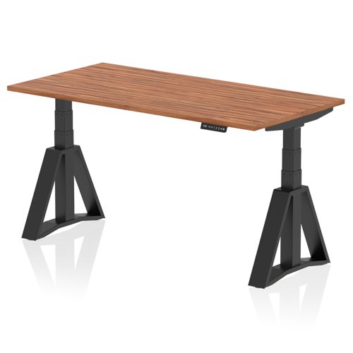 Air 1600 x 800mm Height Adjustable Office Desk Walnut Top Black Leg with Piste Foot