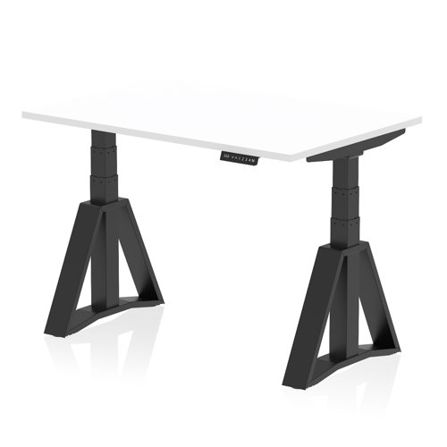 Air 1200 x 800mm Height Adjustable Office Desk White Top Black Leg with Piste Foot