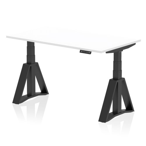 Air 1400 x 800mm Height Adjustable Office Desk White Top Black Leg with Piste Foot