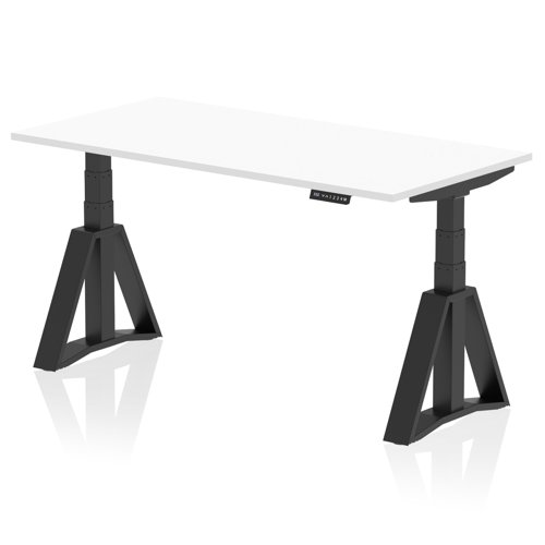 Air 1600 x 800mm Height Adjustable Office Desk White Top Black Leg with Piste Foot