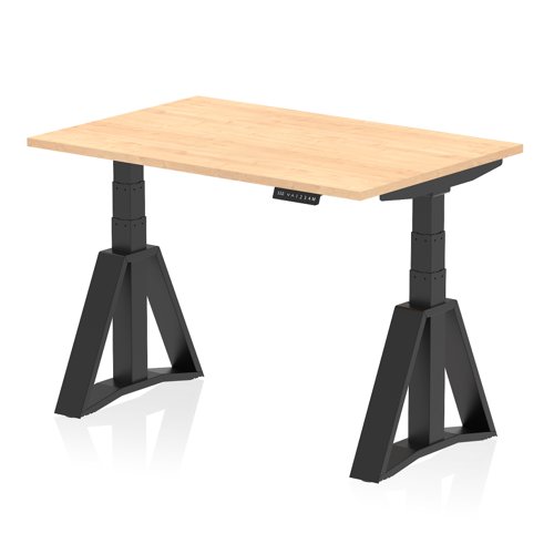 Air 1200 x 800mm Height Adjustable Office Desk Maple Top Black Leg with Piste Foot