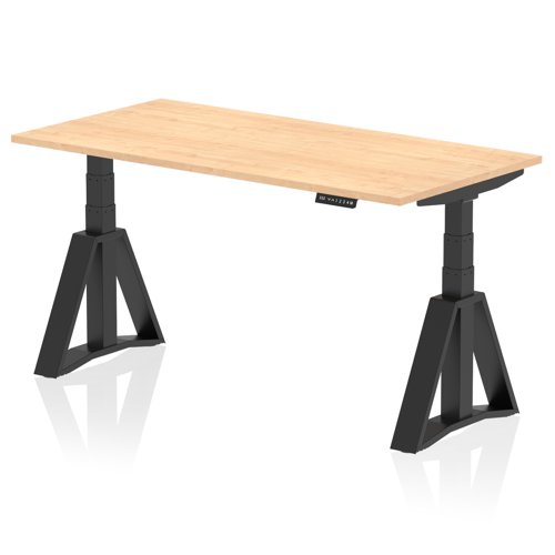 Air 1600 x 800mm Height Adjustable Office Desk Maple Top Black Leg with Piste Foot