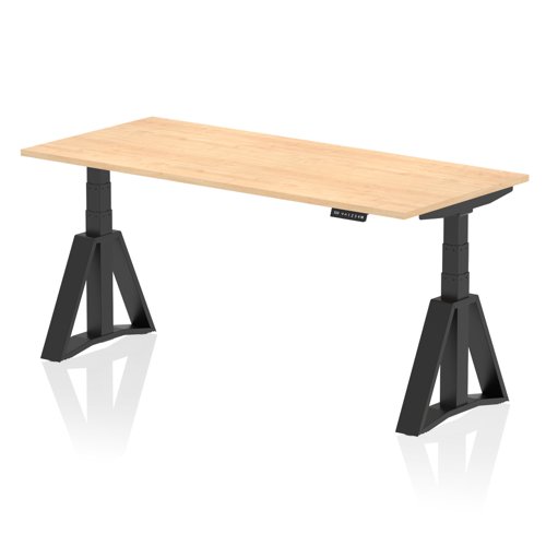 Air 1800 x 800mm Height Adjustable Office Desk Maple Top Black Leg with Piste Foot