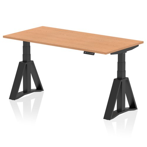 Air 1600 x 800mm Height Adjustable Office Desk Oak Top Black Leg with Piste Foot