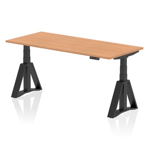Air 1800 x 800mm Height Adjustable Office Desk Oak Top Black Leg with Piste Foot