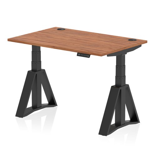Air 1200 x 800mm Height Adjustable Office Desk Walnut Top Cable Ports Black Leg with Piste Foot