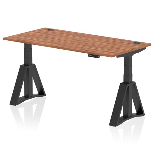 Air 1600 x 800mm Height Adjustable Office Desk Walnut Top Cable Ports Black Leg with Piste Foot