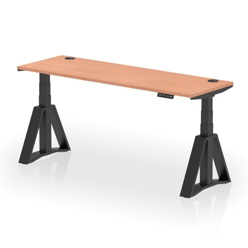 Air 1800 x 600mm Height Adjustable Office Desk Beech Top Cable Ports Black Leg with Piste Foot
