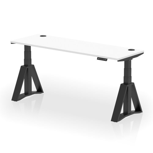 Air 1800 x 600mm Height Adjustable Office Desk White Top Cable Ports Black Leg with Piste Foot