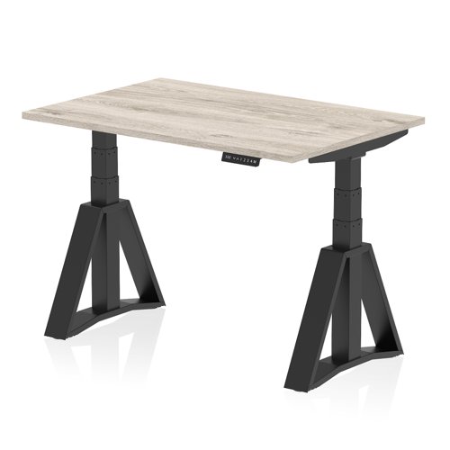 Air 1200 x 800mm Height Adjustable Office Desk Grey Oak Top Black Leg with Piste Foot
