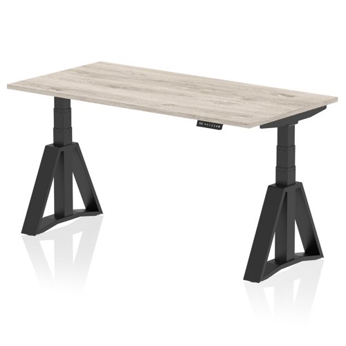 Air 1600 x 800mm Height Adjustable Office Desk Grey Oak Top Black Leg with Piste Foot