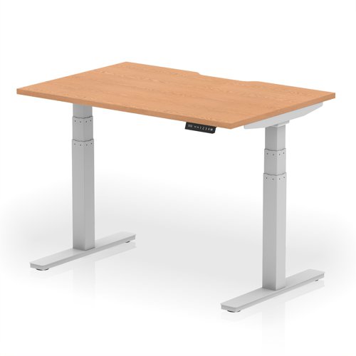 Air 1200 x 800mm Scalloped Edge Height Adjustable Office Desk Oak Top Silver Leg