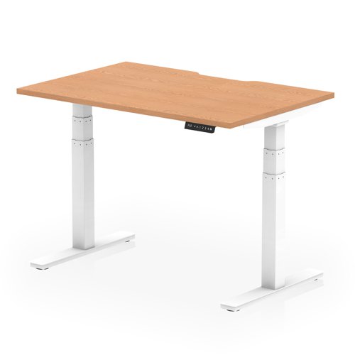 Air 1200 x 800mm Scalloped Edge Height Adjustable Office Desk Oak Top White Leg