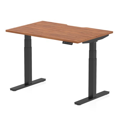 Air 1200 x 800mm Scalloped Edge Height Adjustable Office Desk Walnut Top Black Leg