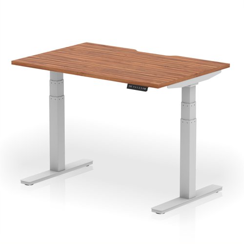 Air 1200 x 800mm Scalloped Edge Height Adjustable Office Desk Walnut Top Silver Leg