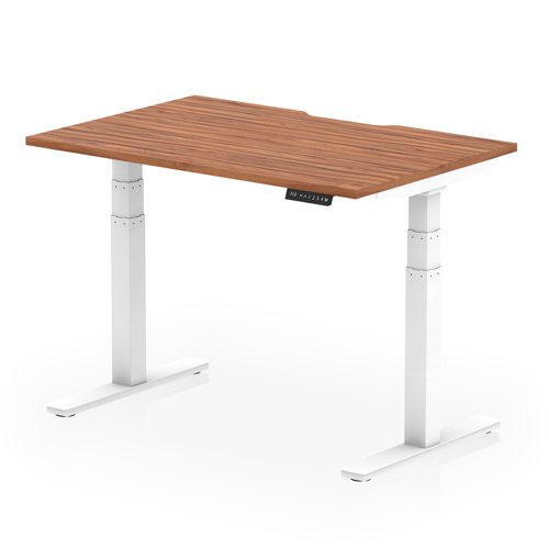 Air 1200 x 800mm Scalloped Edge Height Adjustable Office Desk Walnut Top White Leg