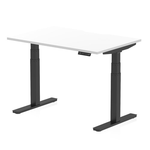Air 1200 x 800mm Scalloped Edge Height Adjustable Office Desk White Top Black Leg