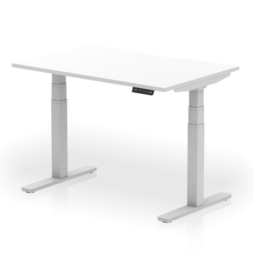 Air 1200 x 800mm Scalloped Edge Height Adjustable Office Desk White Top Silver Leg