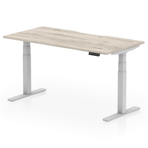 Air 1600 x 800mm Scalloped Edge Height Adjustable Office Desk Grey Oak Top Silver Leg