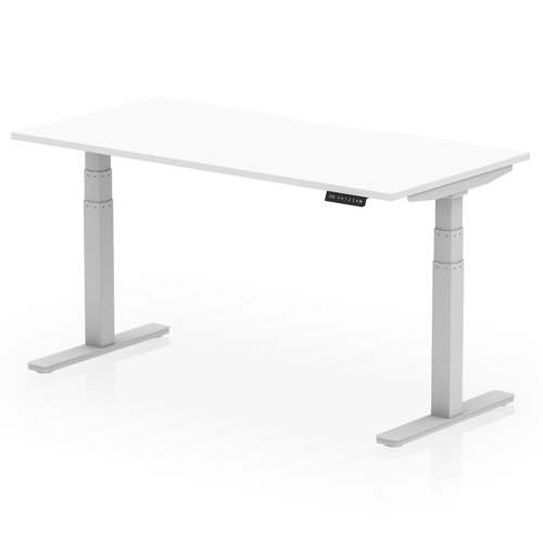 Air 1600 x 800mm Scalloped Edge Height Adjustable Office Desk White Top Silver Leg