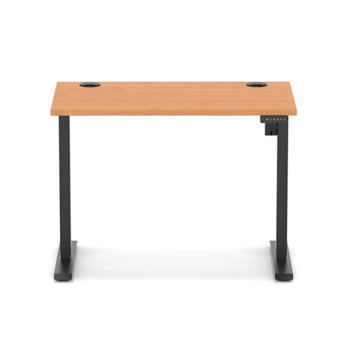 Air Lite 1000 x 600mm Height Adjustable Office Desk Beech Top Cable Ports Black Leg