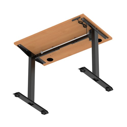 Air Lite 1000 x 600mm Height Adjustable Office Desk Beech Top Cable Ports Black Leg
