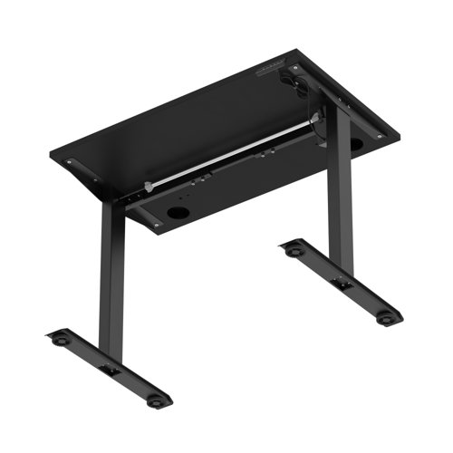 Air Lite 1000 x 600mm Height Adjustable Office Desk Black Top Cable Ports Black Leg