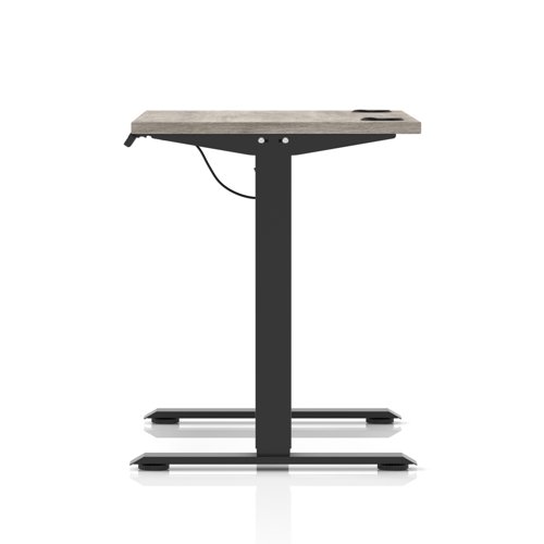 Air Lite 1000 x 600mm Height Adjustable Office Desk Grey Oak Top Cable Ports Black Leg