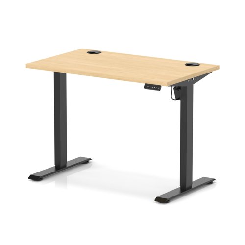 Air Lite 1000 x 600mm Height Adjustable Office Desk Maple Top Cable Ports Black Leg