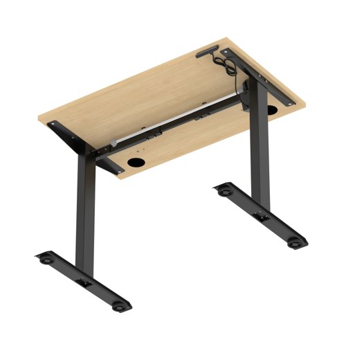 Air Lite 1000 x 600mm Height Adjustable Office Desk Maple Top Cable Ports Black Leg