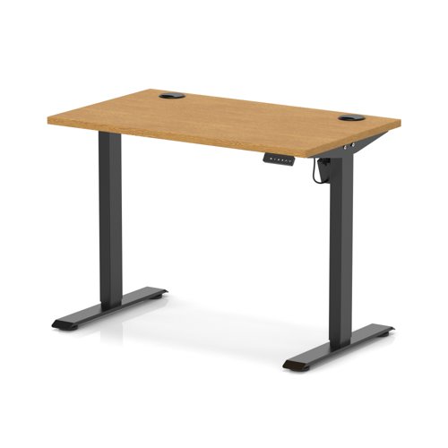 Air Lite 1000 x 600mm Height Adjustable Office Desk Oak Top Cable Ports Black Leg