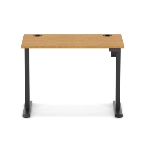 Air Lite 1000 x 600mm Height Adjustable Office Desk Oak Top Cable Ports Black Leg