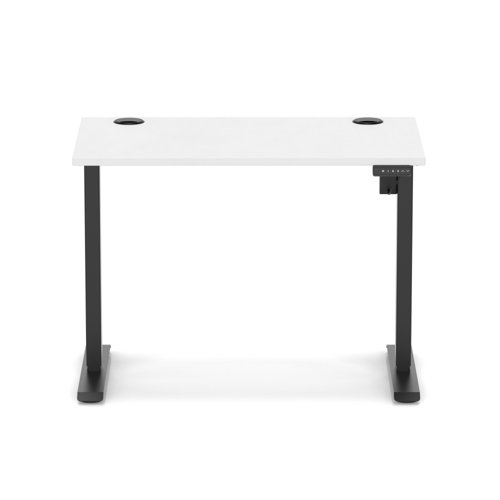 Air Lite 1000 x 600mm Height Adjustable Office Desk White Top Cable Ports Black Leg