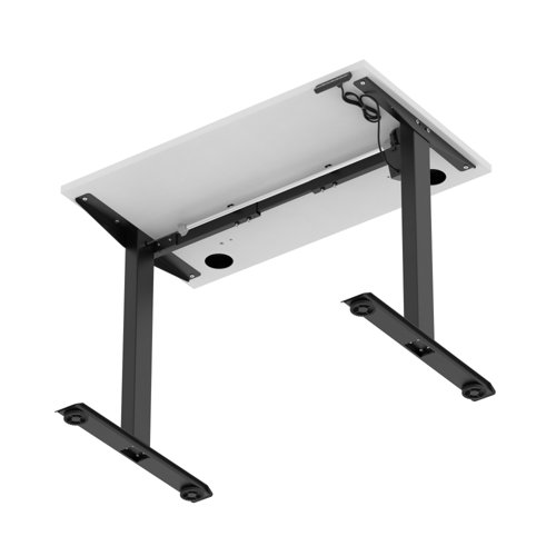 Air Lite 1000 x 600mm Height Adjustable Office Desk White Top Cable Ports Black Leg